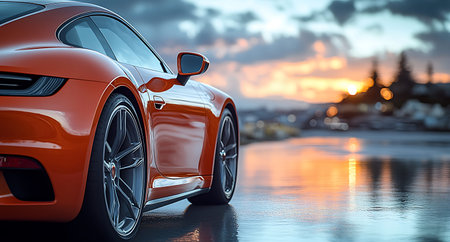 Modern sports car on the background of the city. 3d renderの素材