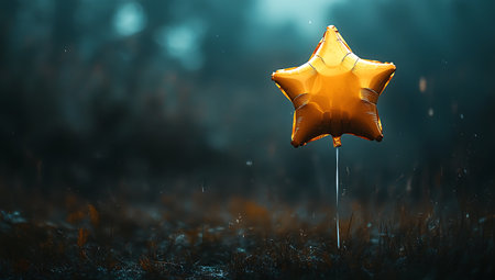 Golden inflatable balloon in the forest. 3D Rendering.の素材
