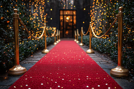 Red carpet on the red carpet in front of the entrance to the luxury hotelの素材