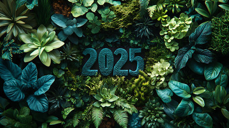 Creative concept of the new year 2015 with green plant background. 3D Renderingの素材