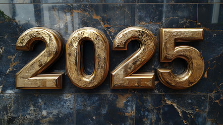 Happy New Year 2015. Golden numbers on a dark marble background.の素材