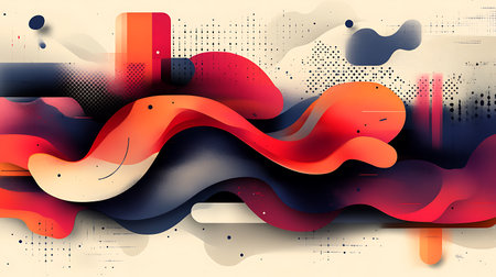 abstract background with red and orange wavy elements. 3d illustrationの素材