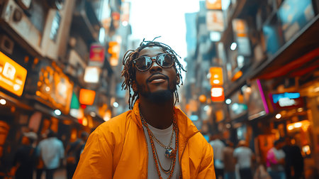 Handsome african american man with dreadlocks hairstyle posing in New York City.の素材