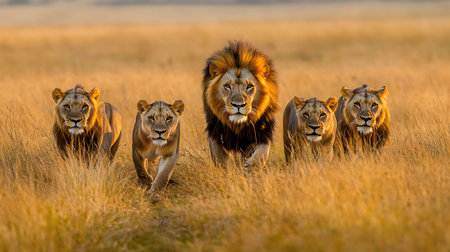 Group of lions in the savannah of the Masai Mara National Park in Kenyaの素材