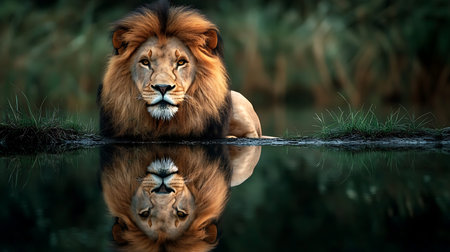 Lion (Panthera leo) in the waterの素材