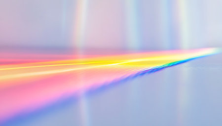 rainbow on the surface of the table in a room with windowsの素材