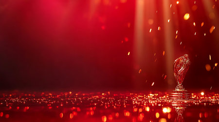 Beautiful red background with bokeh effect and falling drops of waterの素材