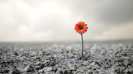 Red flower in the middle of the field. Conceptual image.の素材