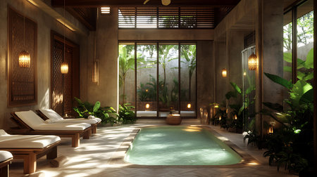 Swimming pool in a spa resort. 3d rendering image.の素材