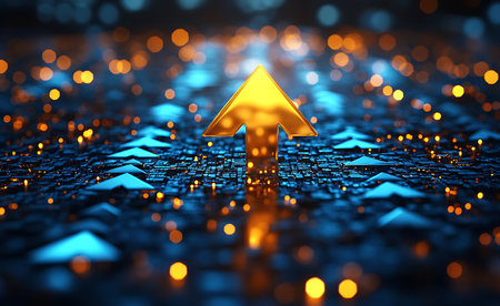 3d rendering of abstract digital technology background with arrow in the centerの素材