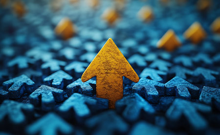 Arrow in the center of the maze. 3d illustration.の素材