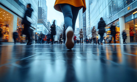 Crowd of people walking in the city. Shallow depth of fieldの素材