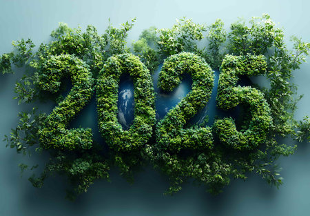 2023 new year made of green leaves on blue background. 3d renderingの素材