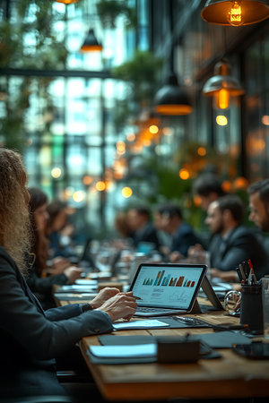 Group of business people working together in a coffee shop. Business and technology concept.の素材