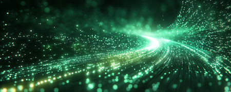Futuristic technology wave with glowing particles. 3d rendering abstract backgroundの素材