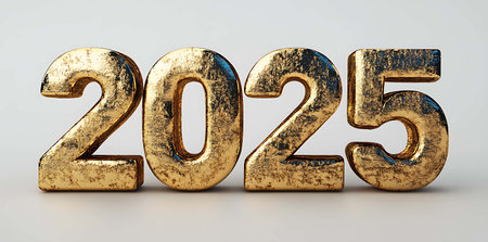 New Year 2015 gold text on a white background. 3d illustrationの素材