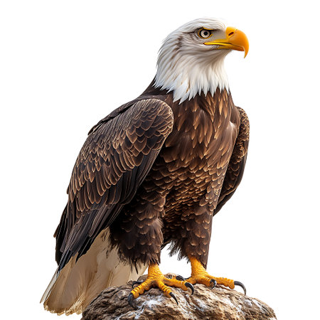 Bald Eagle on a rock isolated on white background. 3d illustrationの素材