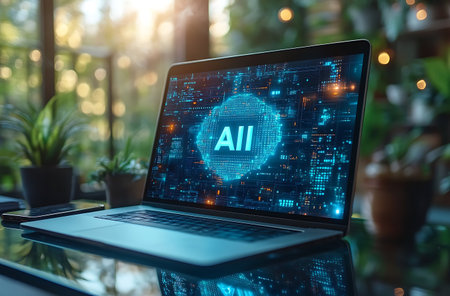 AI, Artificial intelligence and machine learning concept on modern computer screen.の素材