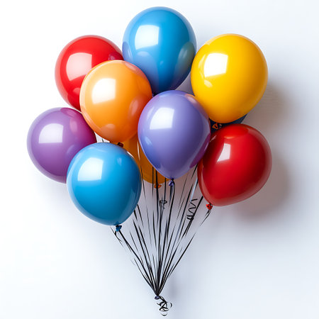 Bunch of colorful balloons on white background. 3D illustration.の素材