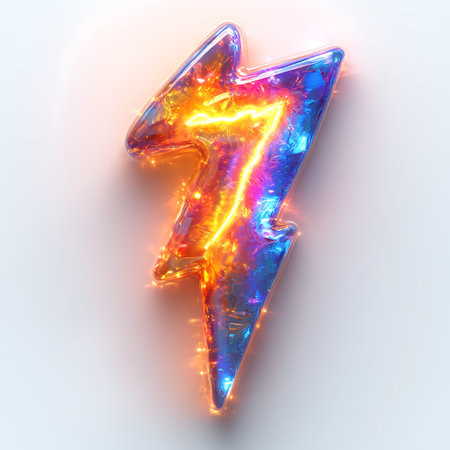 Symbol lightning in neon style on white background. 3d illustrationの素材