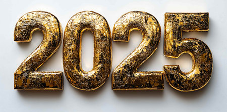 Happy New Year 2015 golden text on white background. 3d illustrationの素材