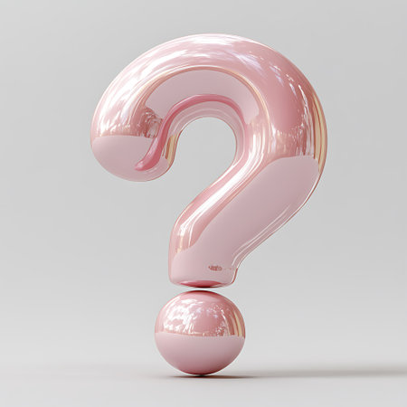 Glossy pink question mark on white background. 3D rendered illustration.の素材