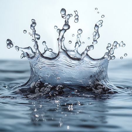 Water splash with ripples on blue background. 3d illustration.の素材