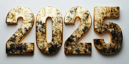 Happy New Year 2015. Grunge metal numbers on white backgroundの素材