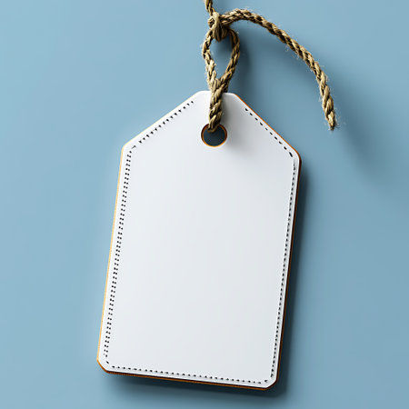 Blank price tag on blue background. 3d illustration. Mock up.の素材
