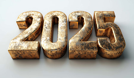 Happy New Year 2015. 3D illustration. Golden numbers on white background.の素材