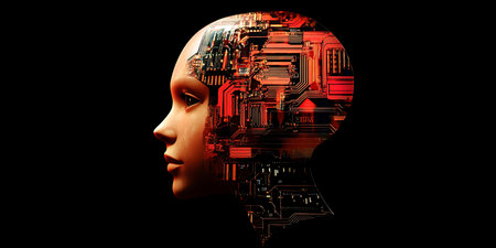 Artificial intelligence concept. Human head with circuit board. 3D renderingの素材
