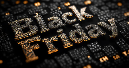Black Friday 3D Illustration. Black Friday text on a black background.の素材