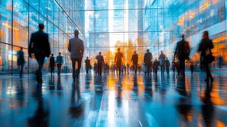 silhouette of business people walking in the city, motion blurの素材