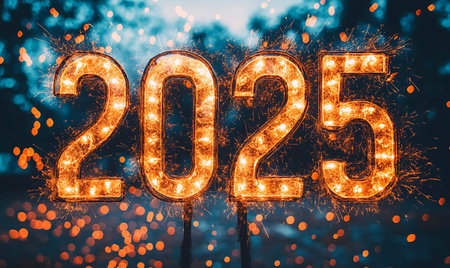 Happy New Year 2015 written with sparklers on bokeh backgroundの素材