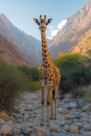 Giraffe in the desert of the Sinai Peninsula, Egypt.の素材