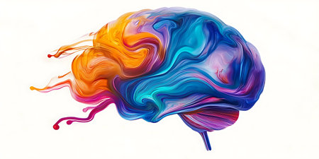 abstract background of acrylic paint in the shape of a human brainの素材