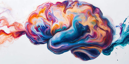 Colorful abstract paint background. Acrylic colors on white paper.の素材