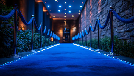 Blue carpet on the stairs in the night club. Night club concept.の素材