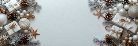 Christmas and New Year background. Top view with copy space. Flat lay.の素材