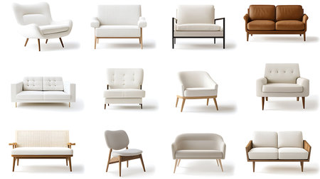 Set of white armchairs and sofas. Vector illustration.の素材