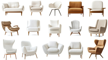 Illustration of a set of different armchairs on a white backgroundの素材