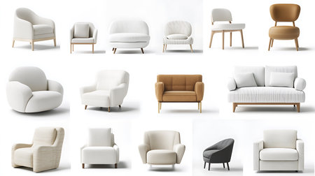 Set of armchairs isolated on white background. 3d rendering.の素材