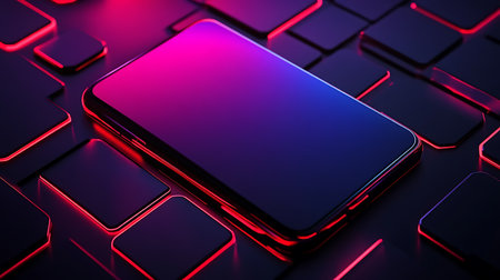 Smartphone on a red background. 3d rendering toned imageの素材