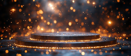 golden podium on dark background with bokeh. 3d renderingの素材