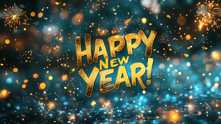 Happy New Year background with fireworks and bokeh effect. Vector illustration.の素材