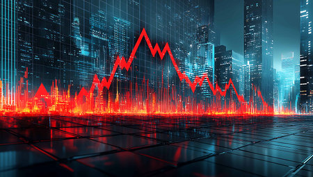 Futuristic cityscape with glowing forex chart. 3d renderingの素材