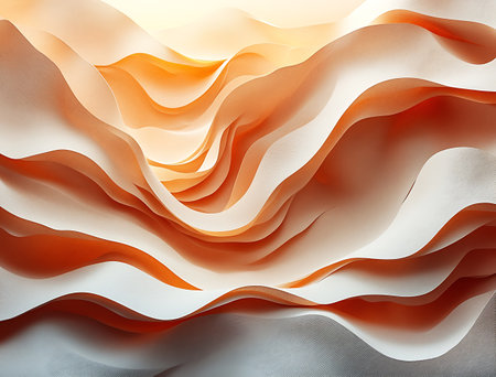 abstract background with smooth wavy lines in orange and white colorsの素材