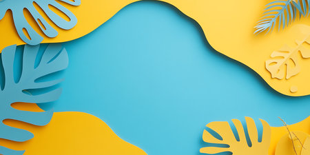 Paper cut tropical leaves background. Paper art style. Vector illustration.の素材