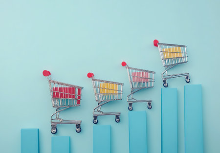 Shopping cart on blue background with copy space. 3d renderingの写真素材