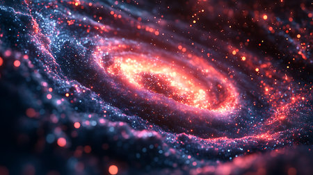 3d rendering of abstract red particles with depth of field and bokeh. Science fiction microcosm or space.の素材